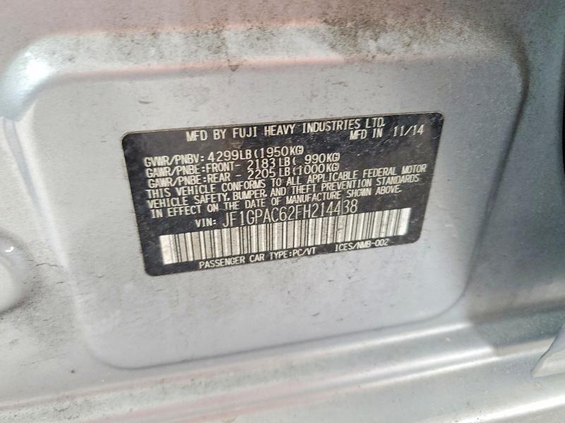 2015 Subaru Impreza მანქანა იყიდება აუქციონზე, vin: JF1GPAC62FH214438, აუქციონის ნომერი: 51420216
