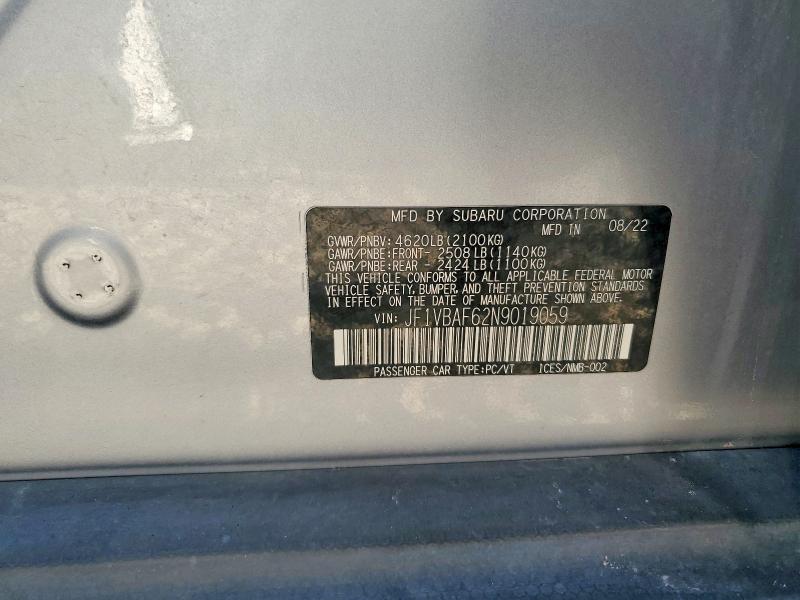 Продажа на аукционе авто 2022 Subaru Wrx, vin: JF1VBAF62N9019059, номер лота: 48956356