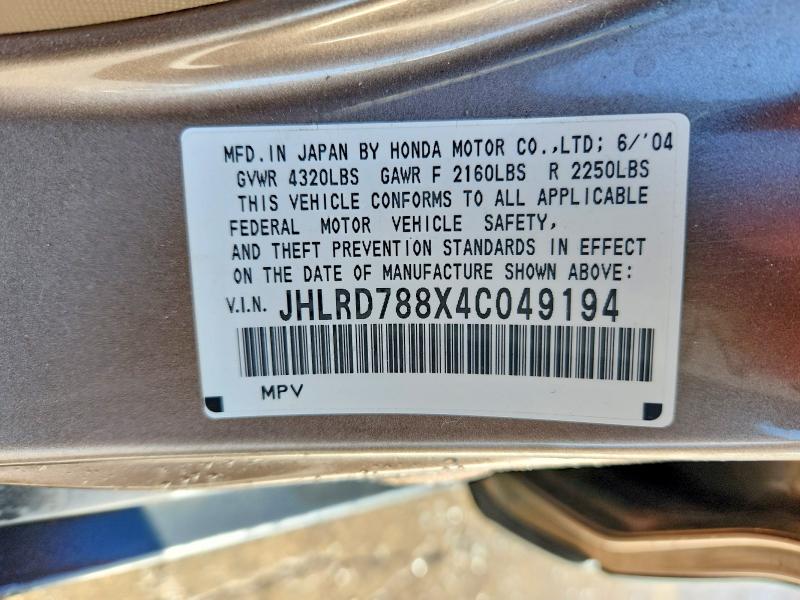 48406086 :رقم المزاد ، JHLRD788X4C049194 vin ، 2004 Honda Cr-v مزاد بيع