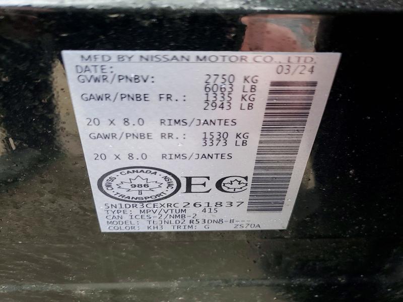 2024 Nissan Pathfinder Sl 4wd მანქანა იყიდება აუქციონზე, vin: 5N1DR3CEXRC261837, აუქციონის ნომერი: 48040176