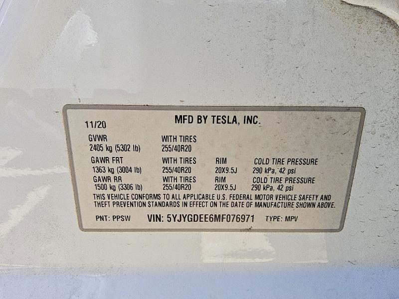 2021 Tesla Model Y მანქანა იყიდება აუქციონზე, vin: 5YJYGDEE6MF076971, აუქციონის ნომერი: 49432736