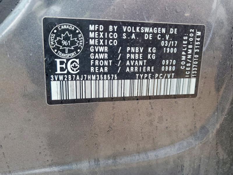 Aukcja sprzedaży 2017 Volkswagen Jetta, vin: 3VW2B7AJ7HM358575, numer aukcji: 50144206