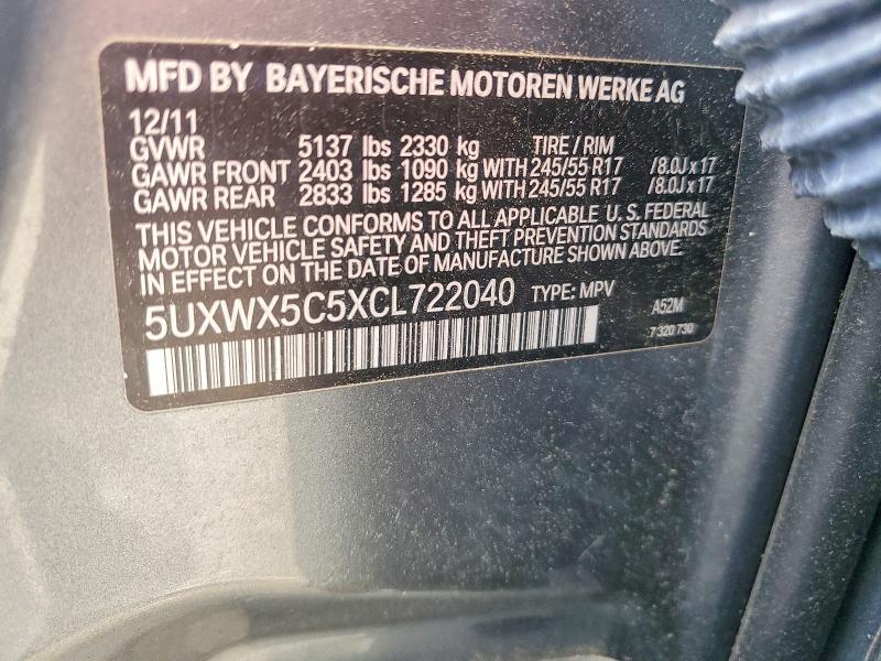 Продаж на аукціоні авто 2012 Bmw X3, vin: 5UXWX5C5XCL722040, номер лоту: 50844276