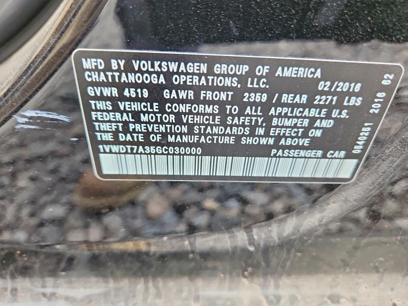 Aukcja sprzedaży 2016 Volkswagen Passat, vin: 1VWDT7A35GC030000, numer aukcji: 49945936