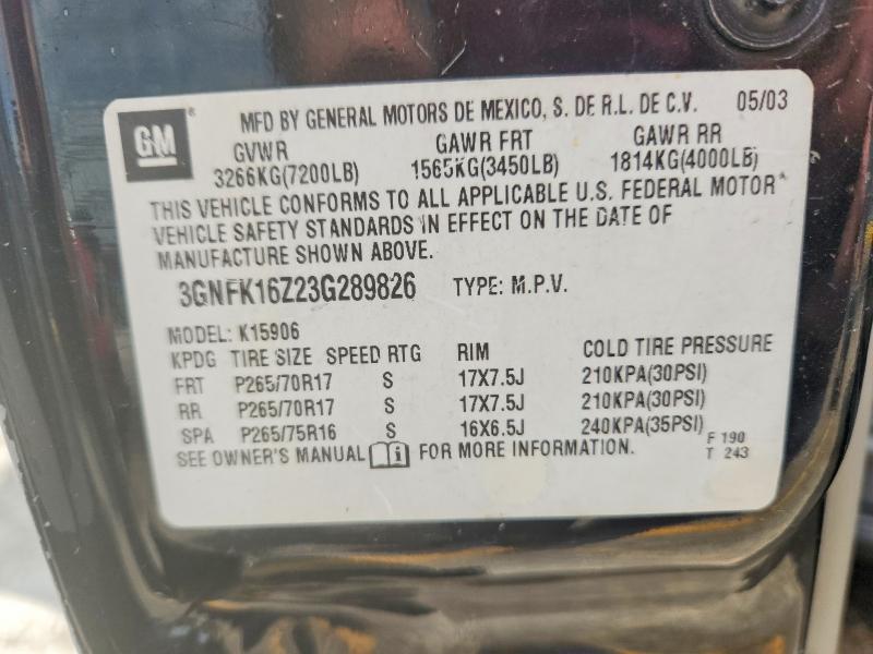 2003 Chevrolet Suburban მანქანა იყიდება აუქციონზე, vin: 3GNFK16Z23G289826, აუქციონის ნომერი: 51716636
