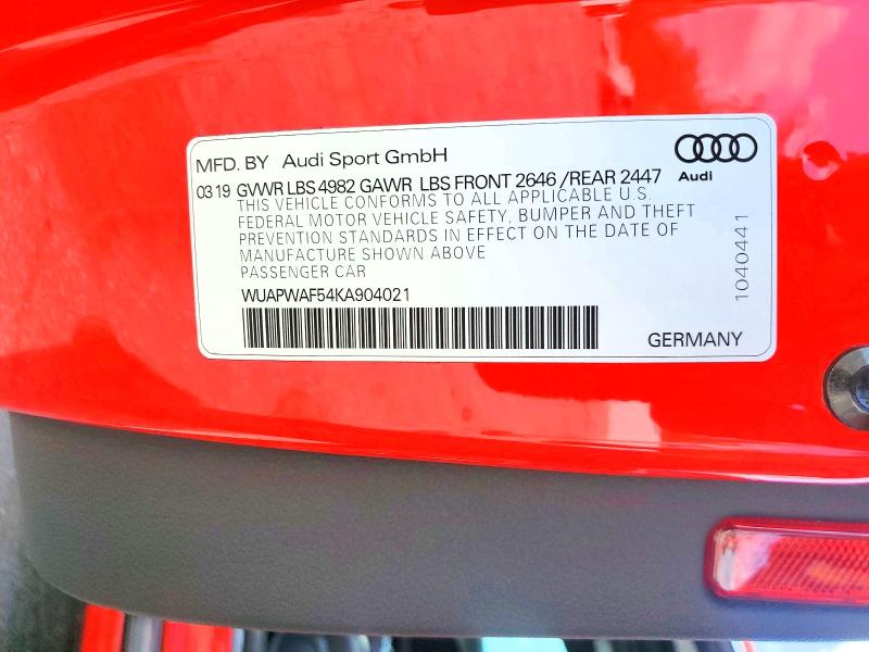 Продаж на аукціоні авто 2019 Audi Rs5, vin: WUAPWAF54KA904021, номер лоту: 50961006