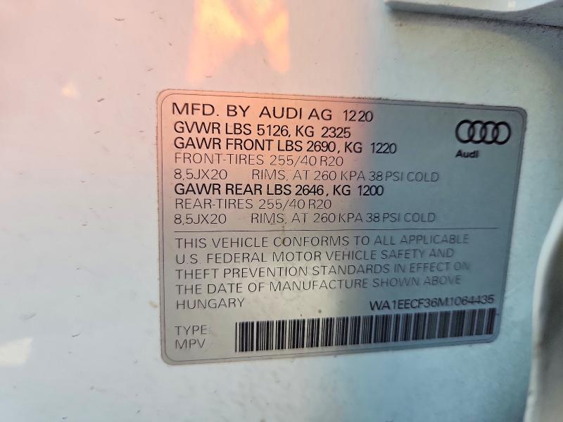2021 Audi Q3 მანქანა იყიდება აუქციონზე, vin: WA1EECF36M1064435, აუქციონის ნომერი: 50387606