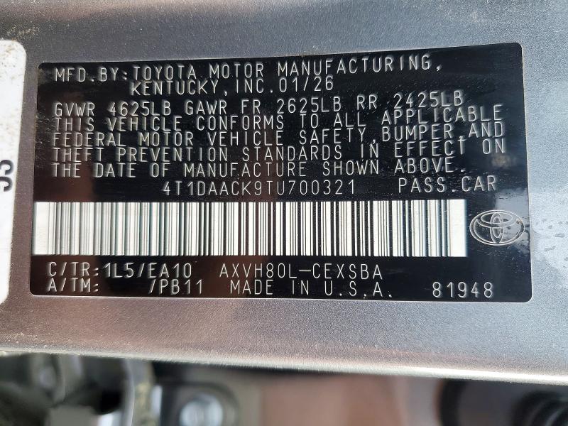 Продажа на аукционе авто 2026 Toyota Camry, vin: 4T1DAACK9TU700321, номер лота: 51825786