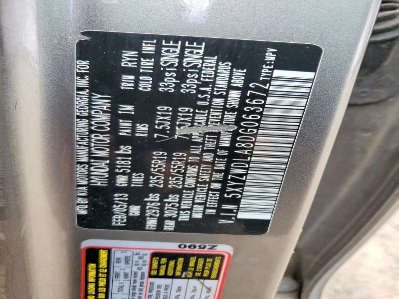 50340156 :رقم المزاد ، 5XYZWDLA8DG063672 vin ، 2013 Hyundai Santa Fe Sport مزاد بيع