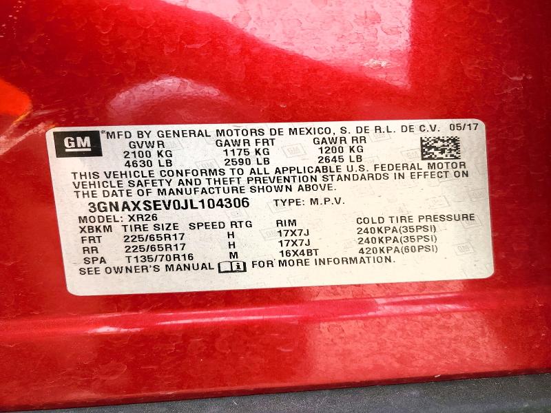 Aukcja sprzedaży 2018 Chevrolet Equinox, vin: 3GNAXSEV0JL104306, numer aukcji: 48917136
