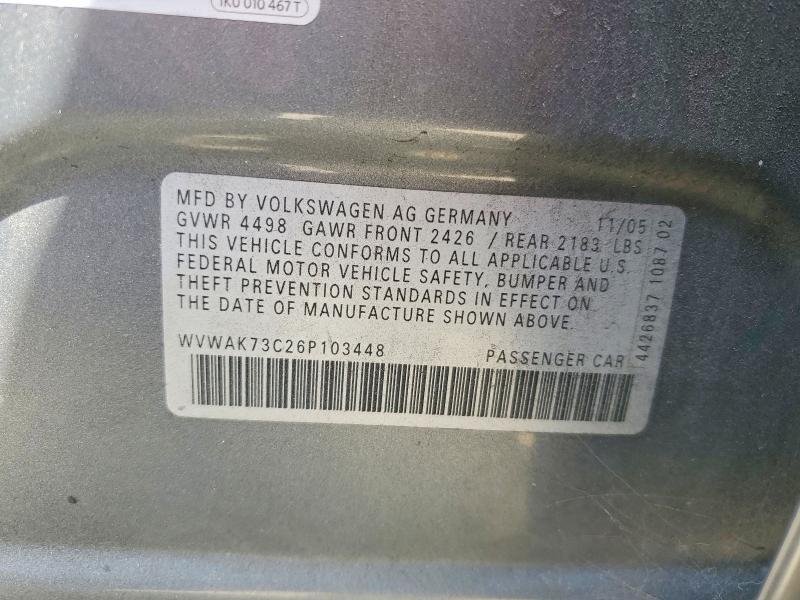Продажа на аукционе авто 2006 Volkswagen Passat, vin: WVWAK73C26P103448, номер лота: 52031576