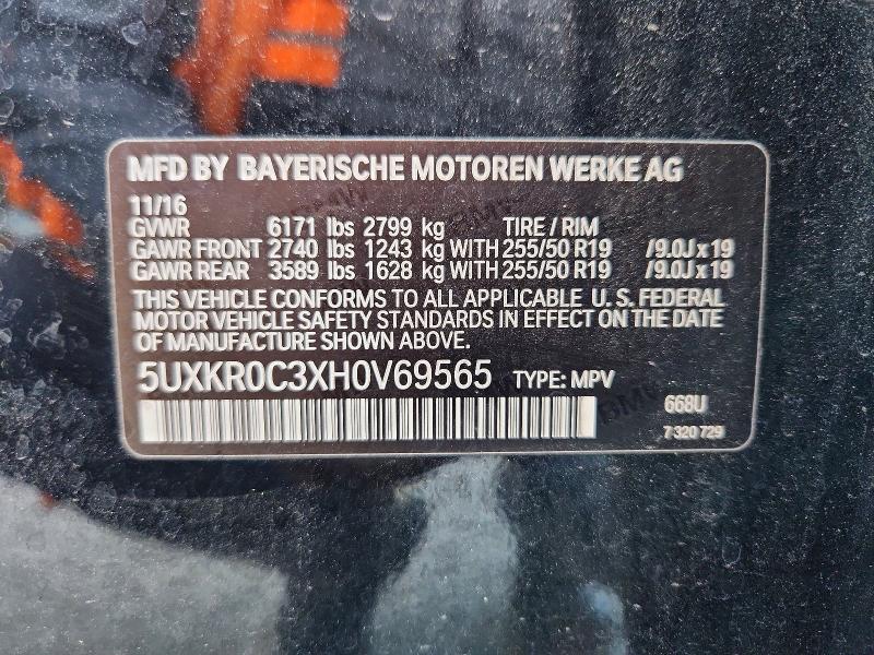 50809966 :رقم المزاد ، 5UXKR0C3XH0V69565 vin ، 2017 Bmw X5 مزاد بيع