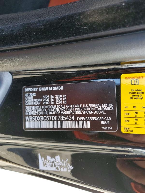 51542626 :رقم المزاد ، WBSDX9C57DE785434 vin ، 2013 Bmw M3 مزاد بيع