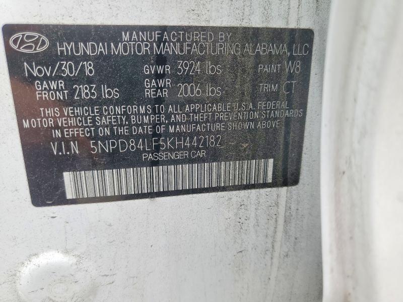 2019 Hyundai Elantra მანქანა იყიდება აუქციონზე, vin: 5NPD84LF5KH442182, აუქციონის ნომერი: 49146466