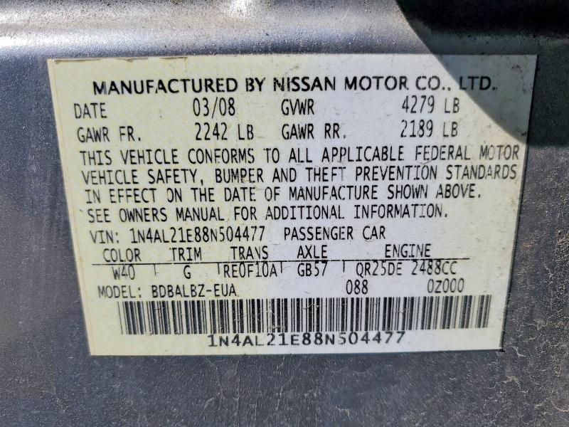 51193686 :رقم المزاد ، 1N4AL21E88N504477 vin ، 2008 Nissan Altima مزاد بيع