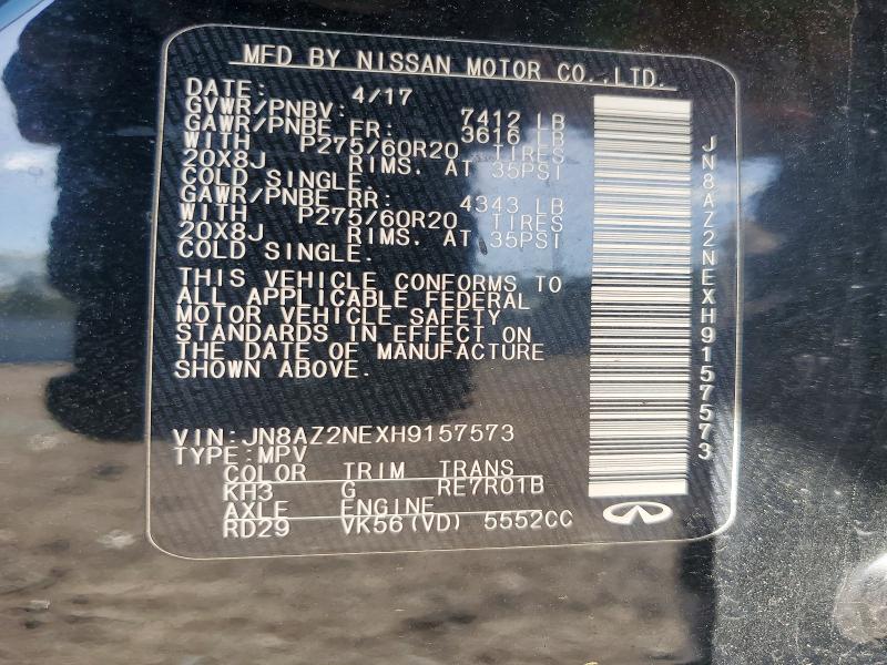 Aukcja sprzedaży 2017 Infiniti Qx80, vin: JN8AZ2NEXH9157573, numer aukcji: 48534166