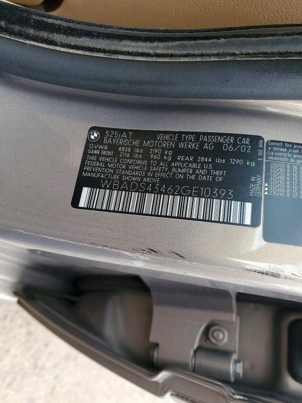 Продаж на аукціоні авто 2002 Bmw 525, vin: WBADS43462GE10393, номер лоту: 50139756