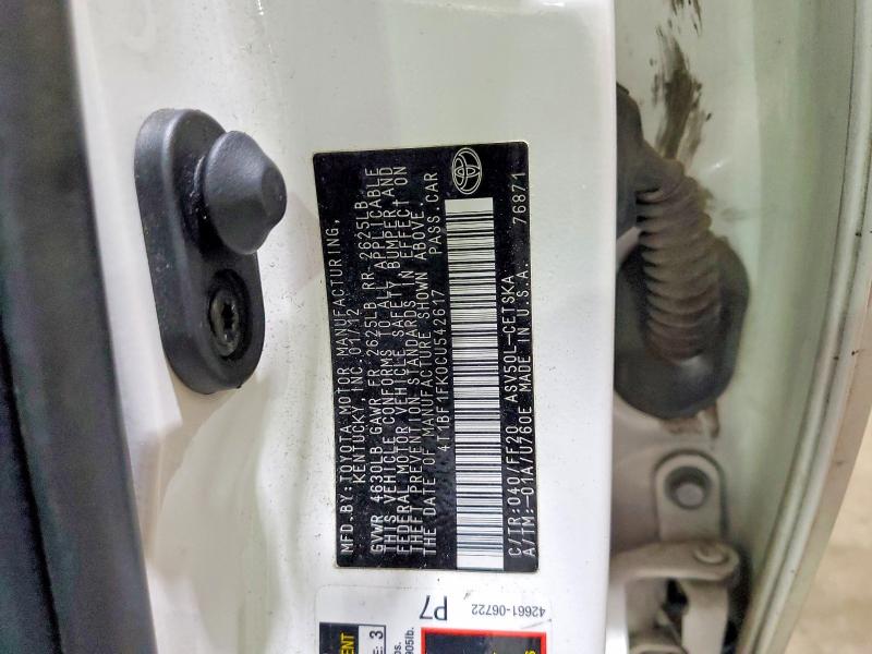 2012 Toyota Camry მანქანა იყიდება აუქციონზე, vin: 4T1BF1FK0CU542617, აუქციონის ნომერი: 49405666