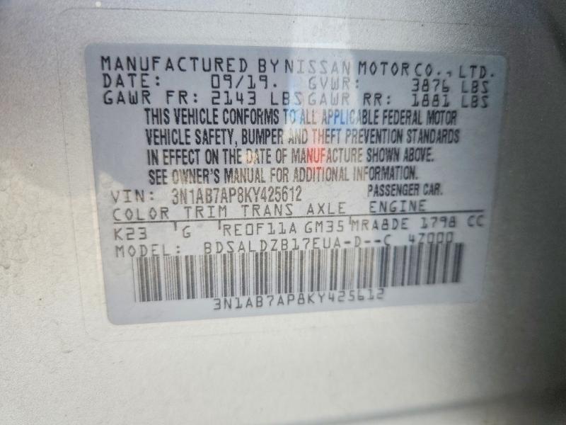 51272146 :رقم المزاد ، 3N1AB7AP8KY425612 vin ، 2019 Nissan Sentra مزاد بيع