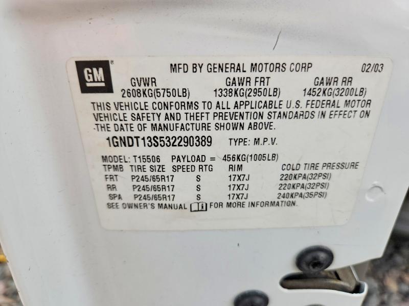 Продажа на аукционе авто 2003 Chevrolet Trailblazer, vin: 1GNDT13S532290389, номер лота: 49991606