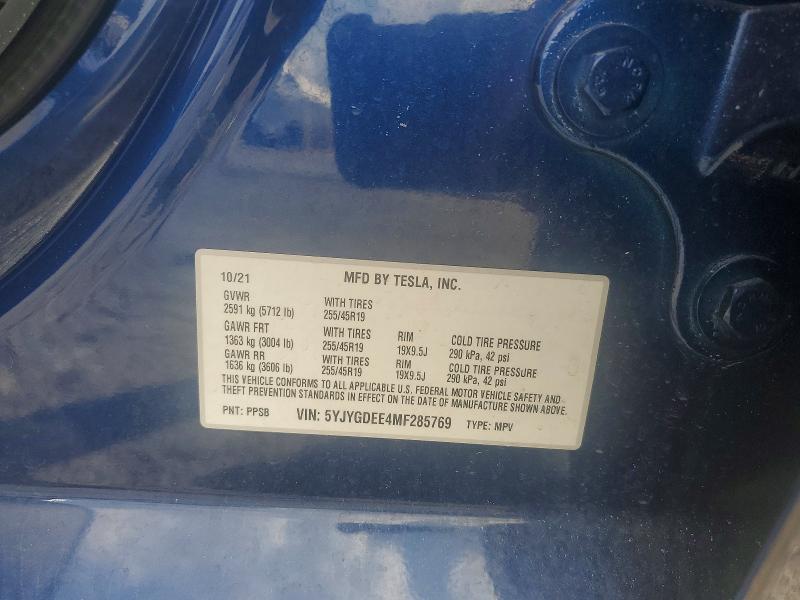 50710696 :رقم المزاد ، 5YJYGDEE4MF285769 vin ، 2021 Tesla Model Y مزاد بيع