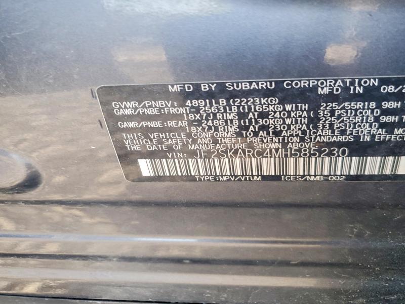 Aukcja sprzedaży 2021 Subaru Forester, vin: JF2SKARC4MH585230, numer aukcji: 50972926