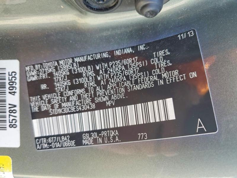 Aukcja sprzedaży 2014 Toyota Sienna, vin: 5TDYK3DC9ES430438, numer aukcji: 49990496
