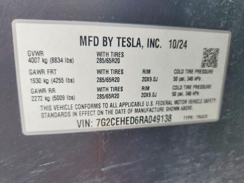 Aukcja sprzedaży 2024 Tesla Cybertruck, vin: 7G2CEHED6RA049138, numer aukcji: 48169096