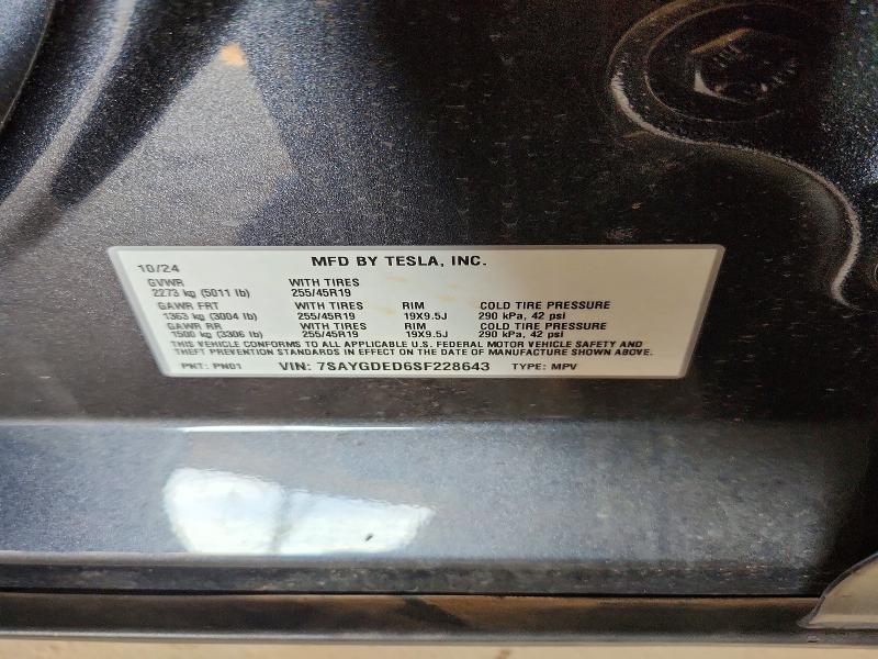 Продажа на аукционе авто 2025 Tesla Model Y, vin: 7SAYGDED6SF228643, номер лота: 50629976