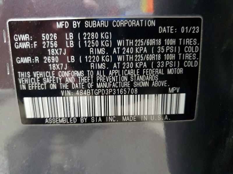 Продажа на аукционе авто 2023 Subaru Outback, vin: 4S4BTGPD3P3165708, номер лота: 51258106