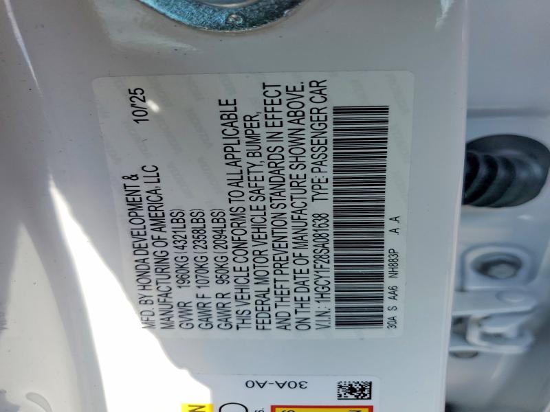 Aukcja sprzedaży 2025 Honda Accord, vin: 1HGCY1F28SA081638, numer aukcji: 50260396