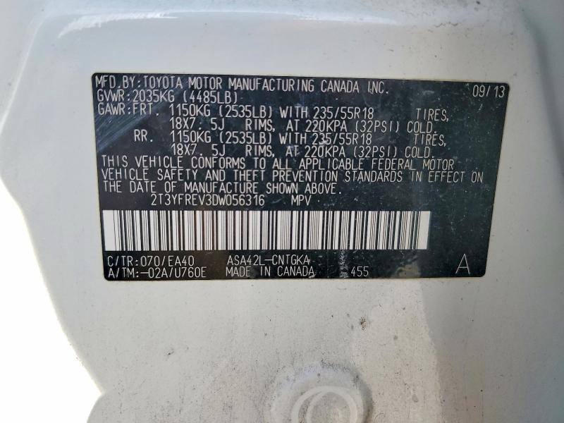 2013 Toyota Rav4 მანქანა იყიდება აუქციონზე, vin: 2T3YFREV3DW056316, აუქციონის ნომერი: 48525606