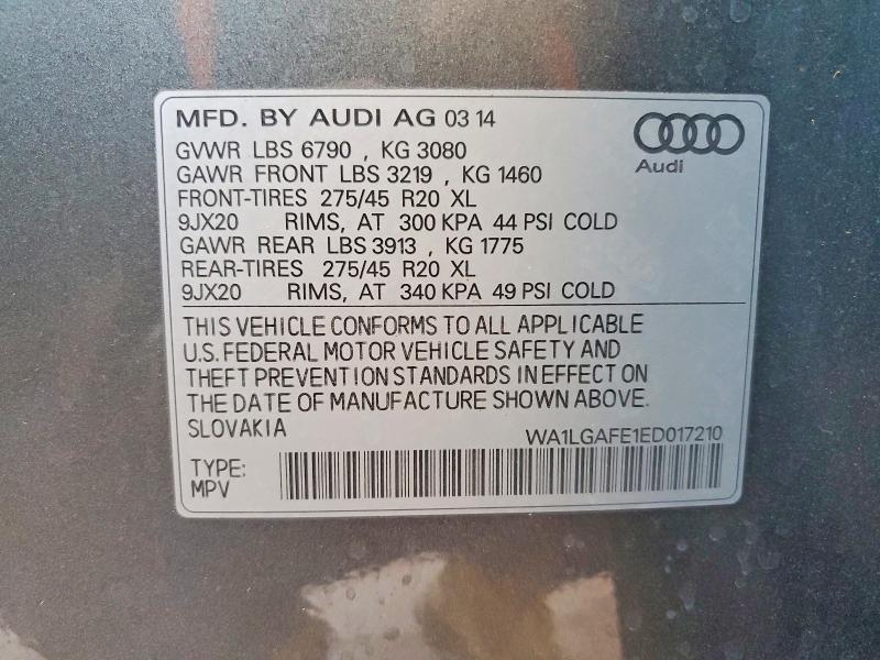 Продаж на аукціоні авто 2014 Audi Q7, vin: WA1LGAFE1ED017210, номер лоту: 51724566