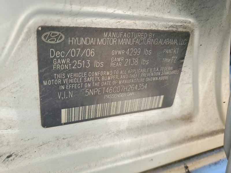 50886966 :رقم المزاد ، 5NPET46C07H264354 vin ، 2007 Hyundai Sonata مزاد بيع