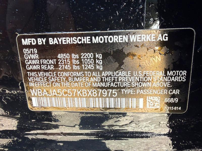 48612026 :رقم المزاد ، WBAJA5C57KBX87975 vin ، 2019 Bmw 530 مزاد بيع