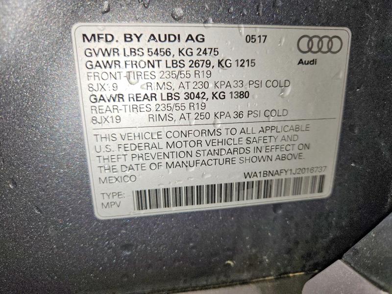 50549686 :رقم المزاد ، WA1BNAFY1J2016737 vin ، 2018 Audi Q5 مزاد بيع