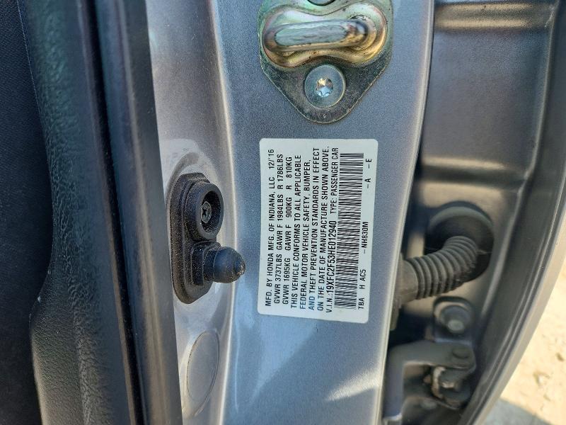 2017 Honda Civic მანქანა იყიდება აუქციონზე, vin: 19XFC2F53HE012940, აუქციონის ნომერი: 50159516