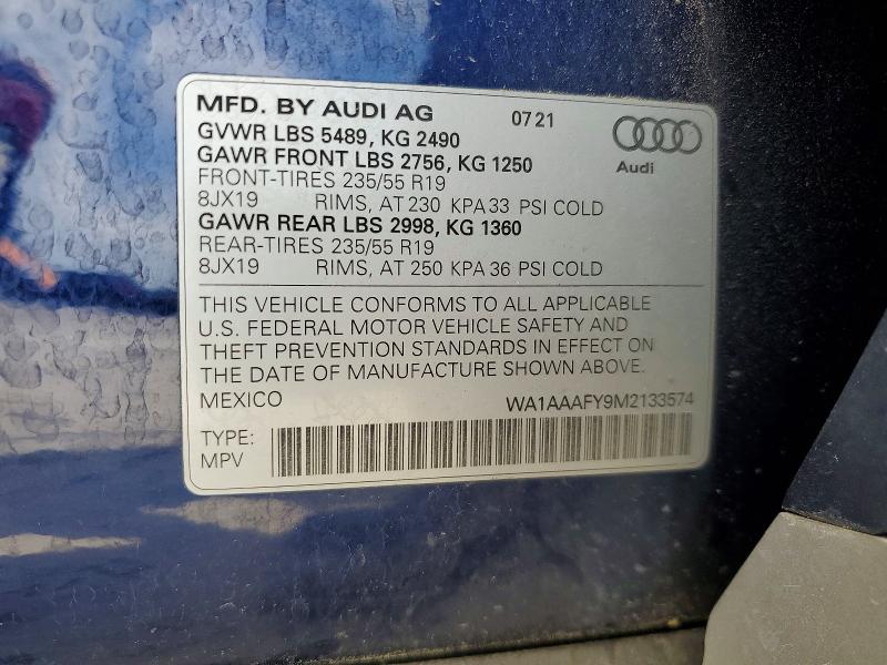 Aukcja sprzedaży 2021 Audi Q5, vin: WA1AAAFY9M2133574, numer aukcji: 50256976