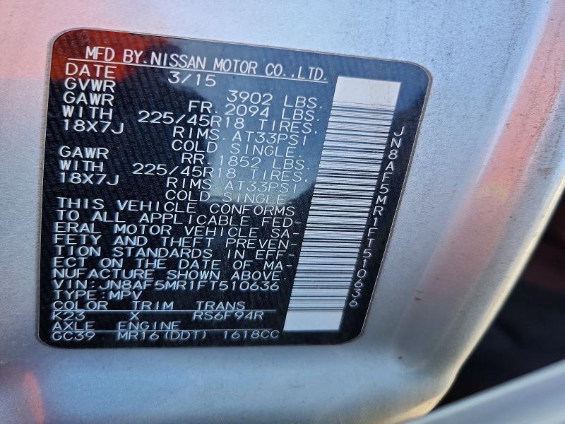 Продажа на аукционе авто 2015 Nissan Juke, vin: JN8AF5MR1FT510636, номер лота: 48593706