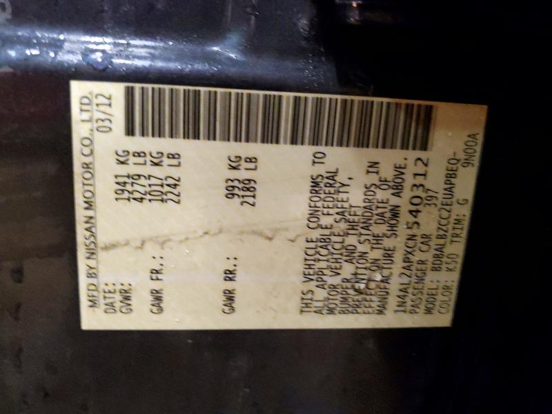 49480286 :رقم المزاد ، 1N4AL2APXCN540312 vin ، 2012 Nissan Altima مزاد بيع