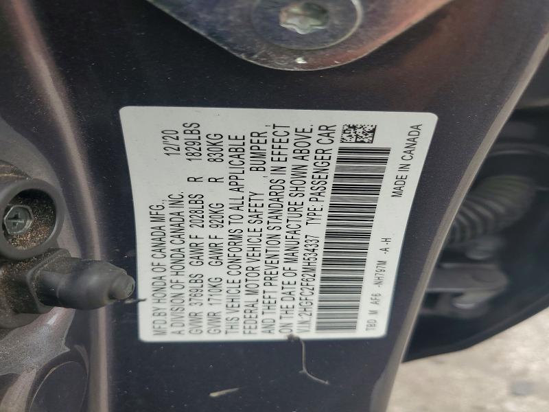 49165926 :رقم المزاد ، 2HGFC2F62MH534337 vin ، 2021 Honda Civic مزاد بيع