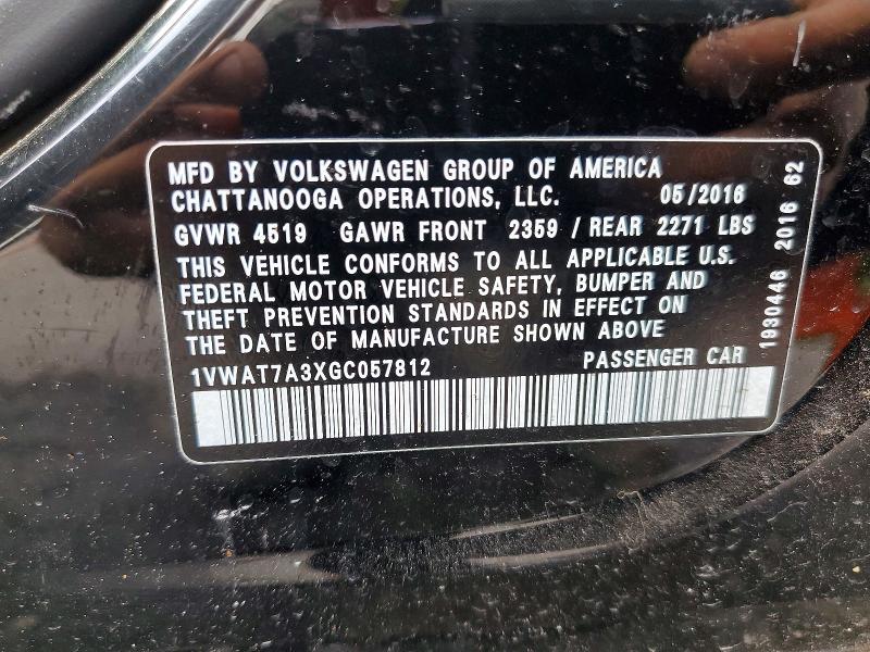 Продаж на аукціоні авто 2016 Volkswagen Passat, vin: 1VWAT7A3XGC057812, номер лоту: 49103626