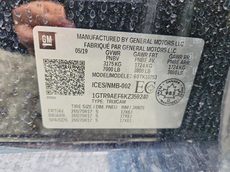 Продажа на аукционе авто 2019 Gmc Sierra1500, vin: 1GTR9AEF6KZ359240, номер лота: 49724196