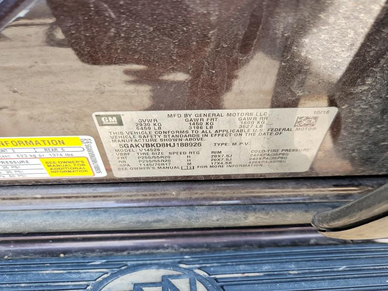 51323626 :رقم المزاد ، 5GAKVBKD8HJ188926 vin ، 2017 Buick Enclave مزاد بيع