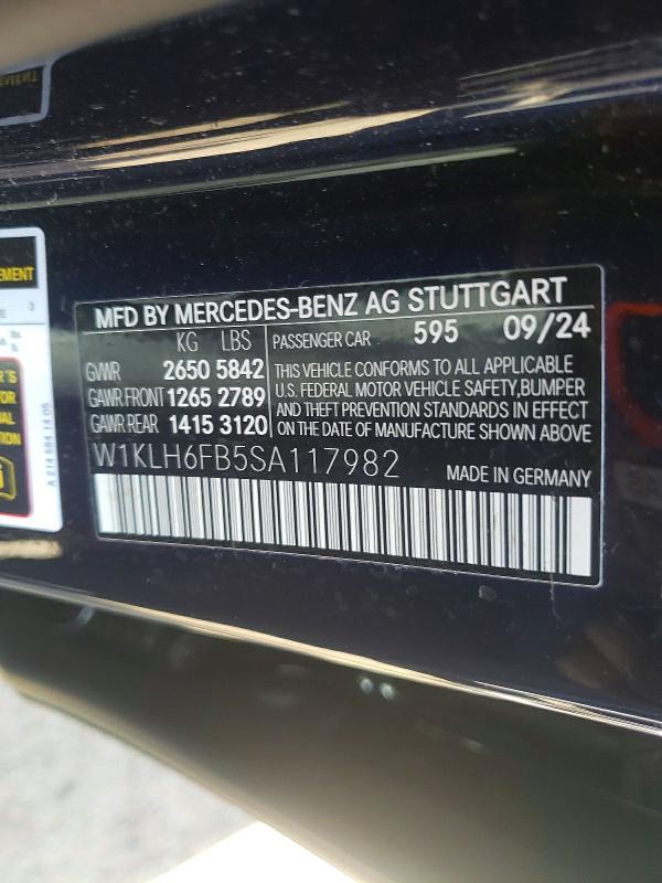 2025 Mercedes-benz E მანქანა იყიდება აუქციონზე, vin: W1KLH6FB5SA117982, აუქციონის ნომერი: 51149696