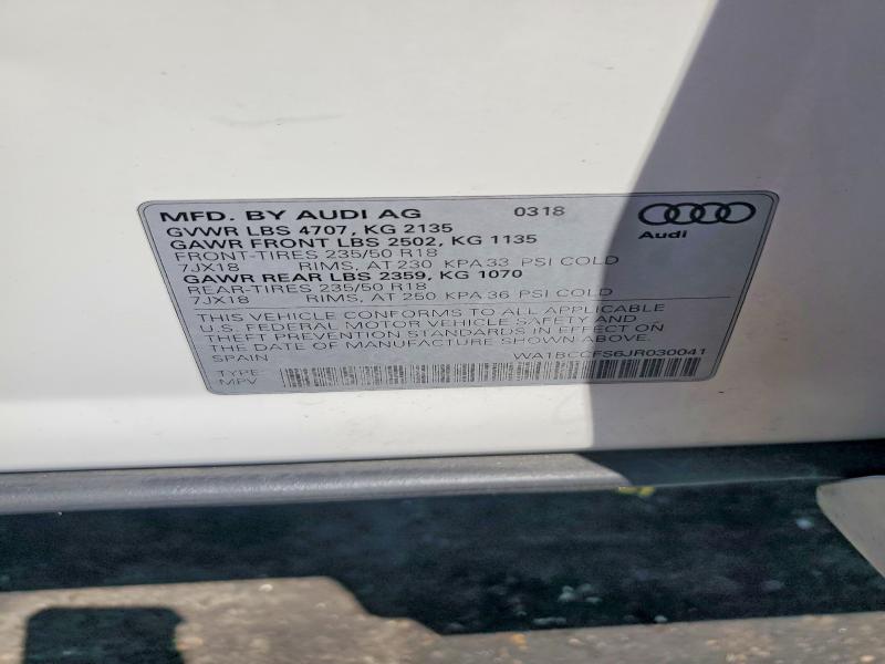 50116306 :رقم المزاد ، WA1BCCFS6JR030041 vin ، 2018 Audi Q3 مزاد بيع