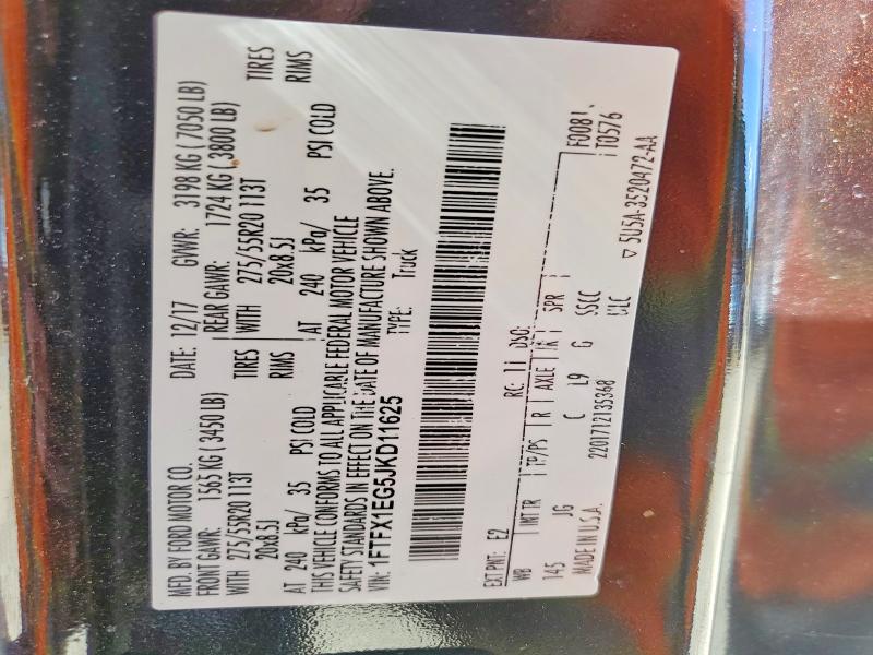 51173866 :رقم المزاد ، 1FTFX1EG5JKD11625 vin ، 2018 Ford F150 مزاد بيع
