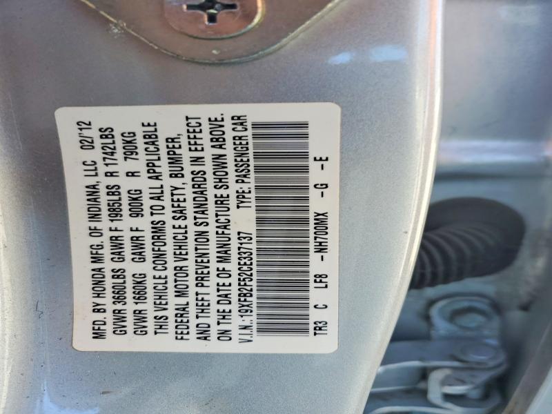 49496996 :رقم المزاد ، 19XFB2F52CE337137 vin ، 2012 Honda Civic مزاد بيع