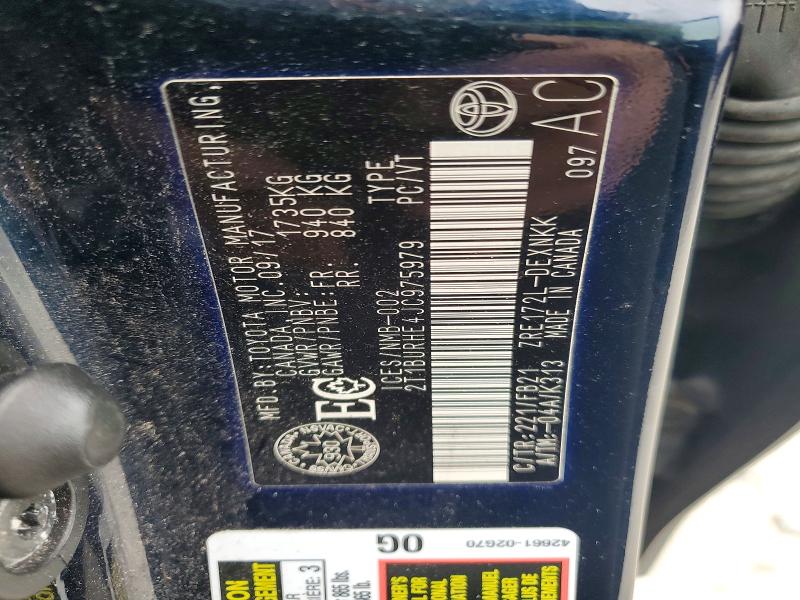 2018 Toyota Corolla მანქანა იყიდება აუქციონზე, vin: 2T1BURHE4JC975979, აუქციონის ნომერი: 51929206