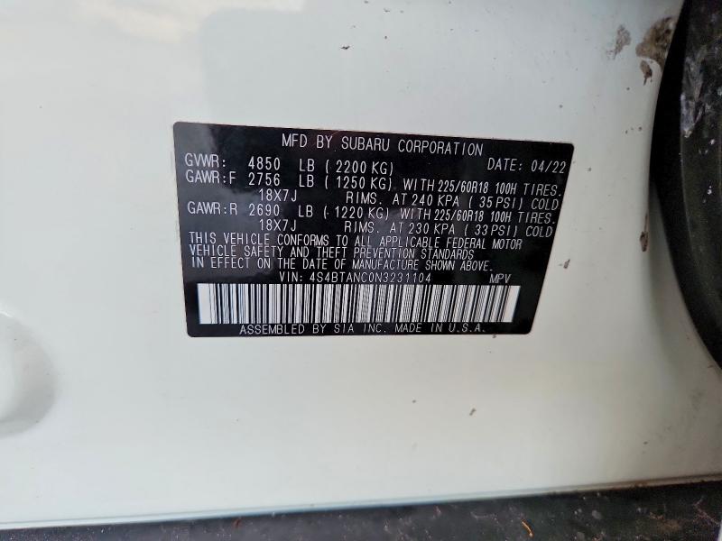 Aukcja sprzedaży 2022 Subaru Outback, vin: 4S4BTANC0N3231104, numer aukcji: 49077556